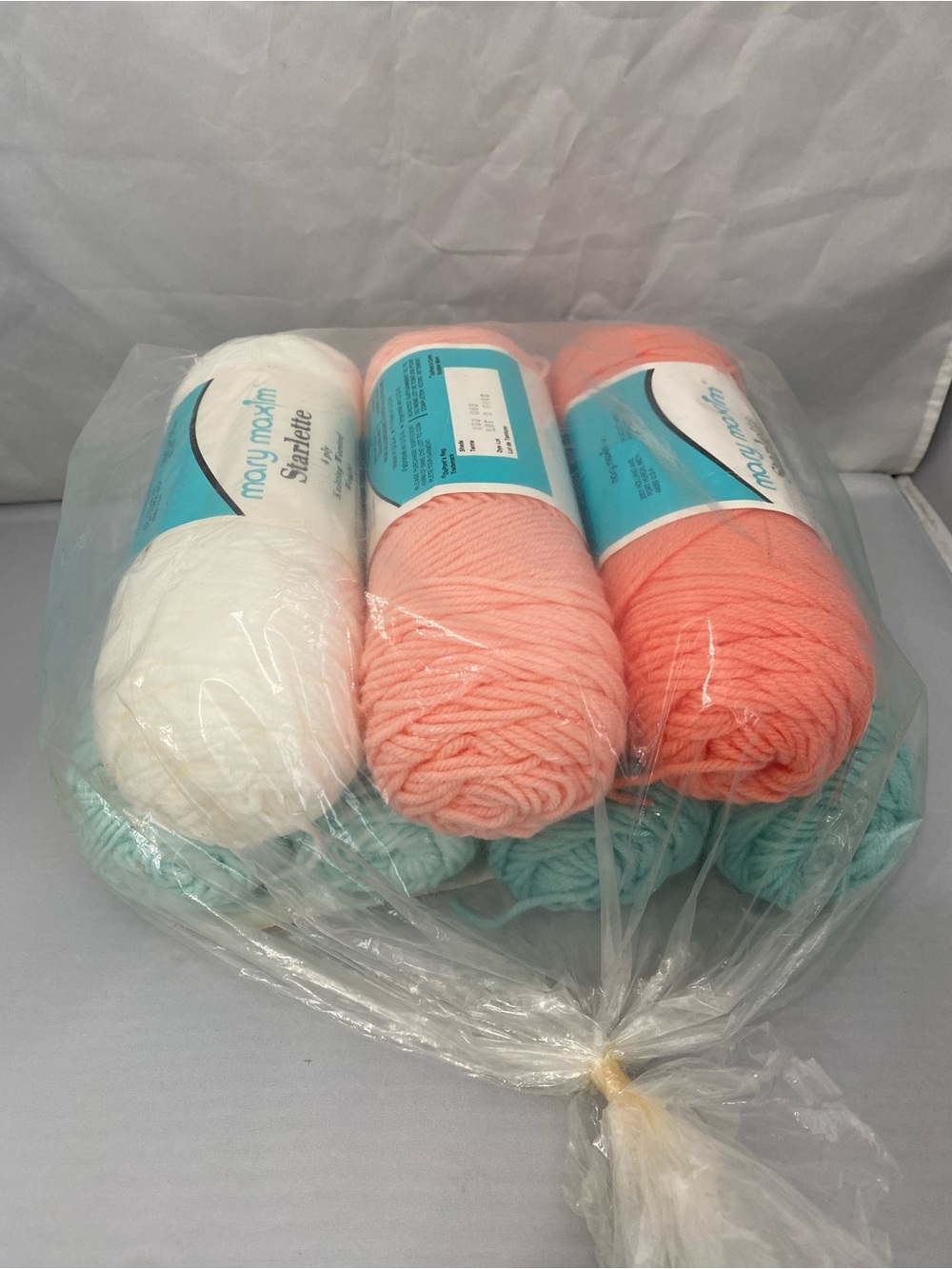 Vintage Mary Maxim Pastel Yarn Bundle - White, Peach, Coral, Mint